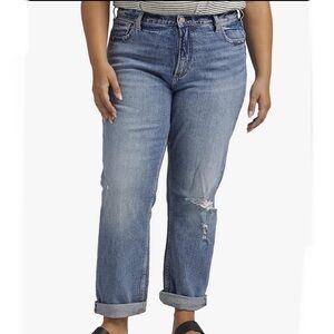 Silver Plus Size 24W L27/29 Denim 90s Boyfriend High Rise Straight Leg Jeans